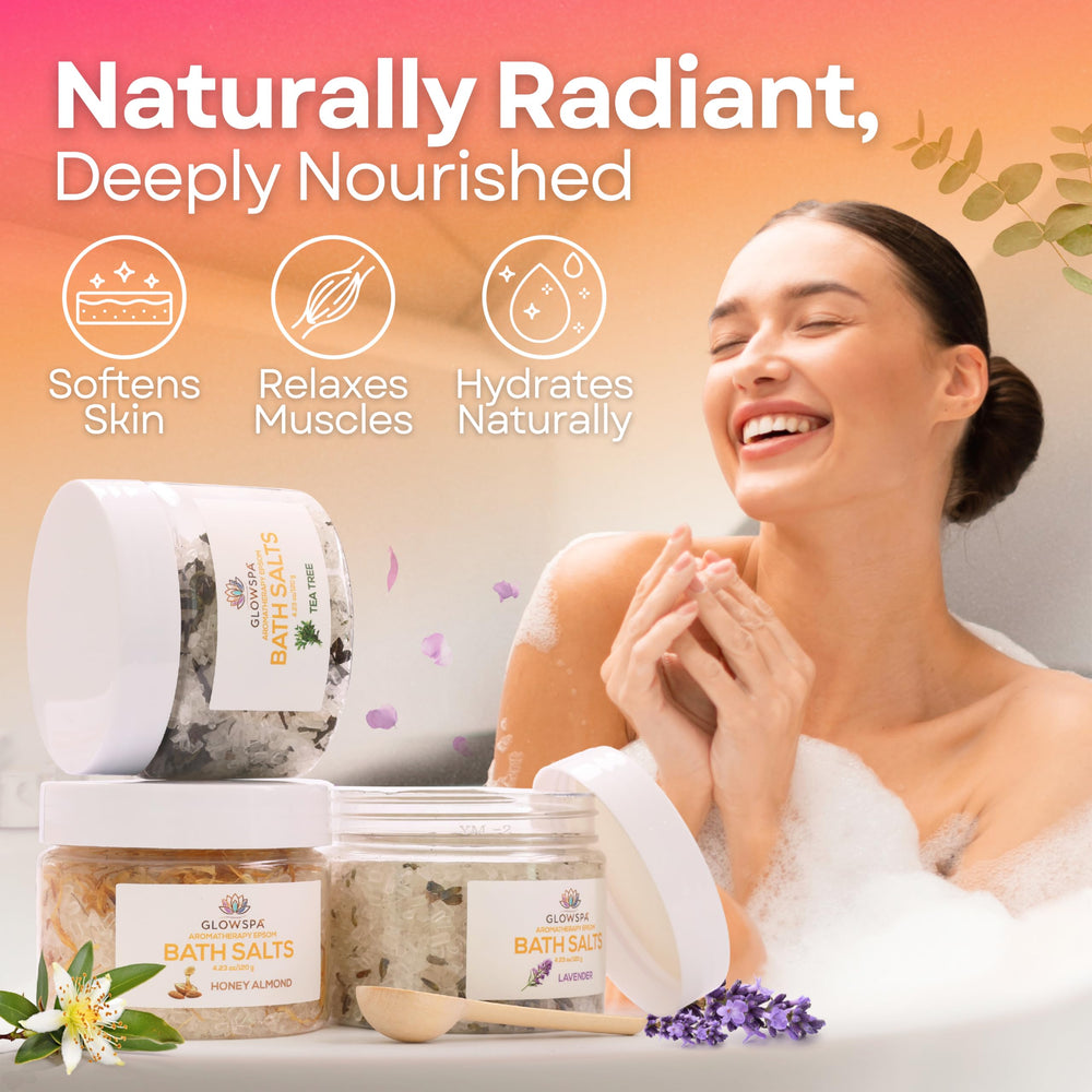 GlowSPA eucalyptus bath salts jar with crisp aroma for refreshing renewal