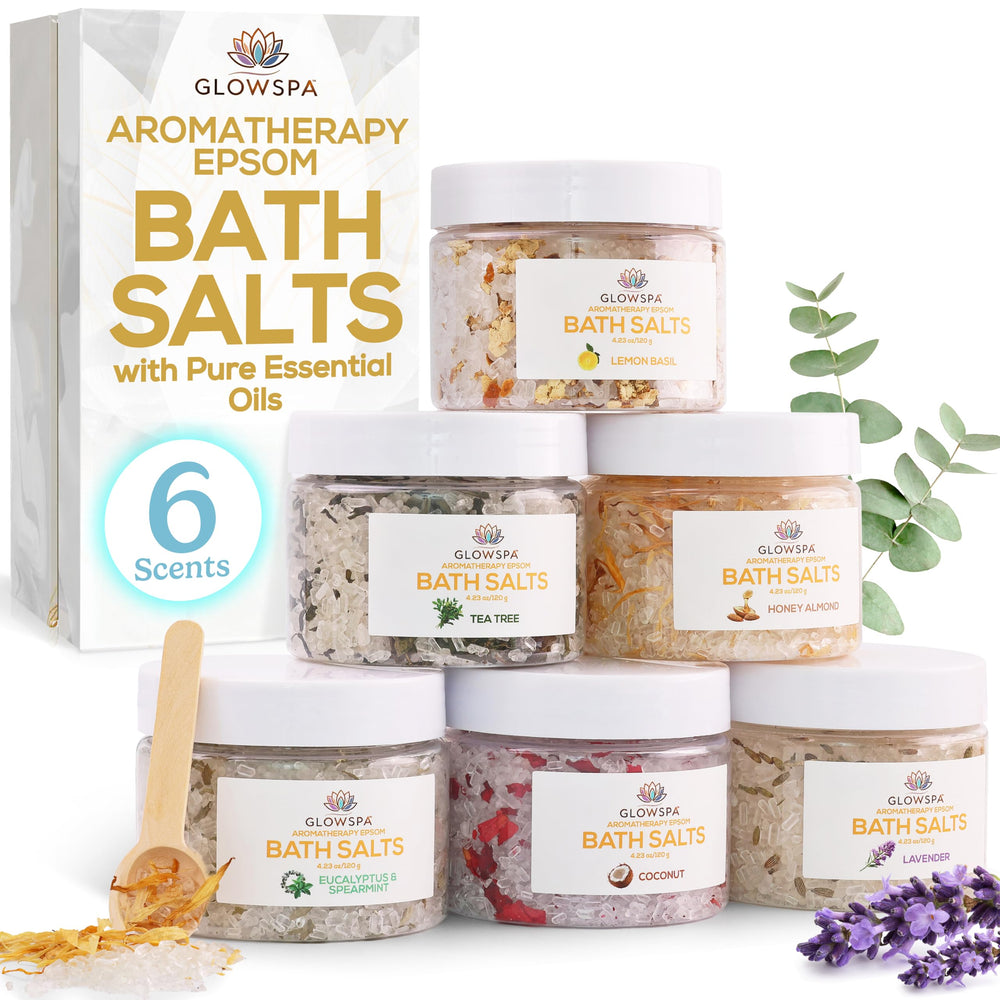 GlowSPA bath salts gift set front view for at home spa experience