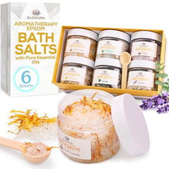 GlowSPA lavender bath salts jar close up highlighting calming fragrance