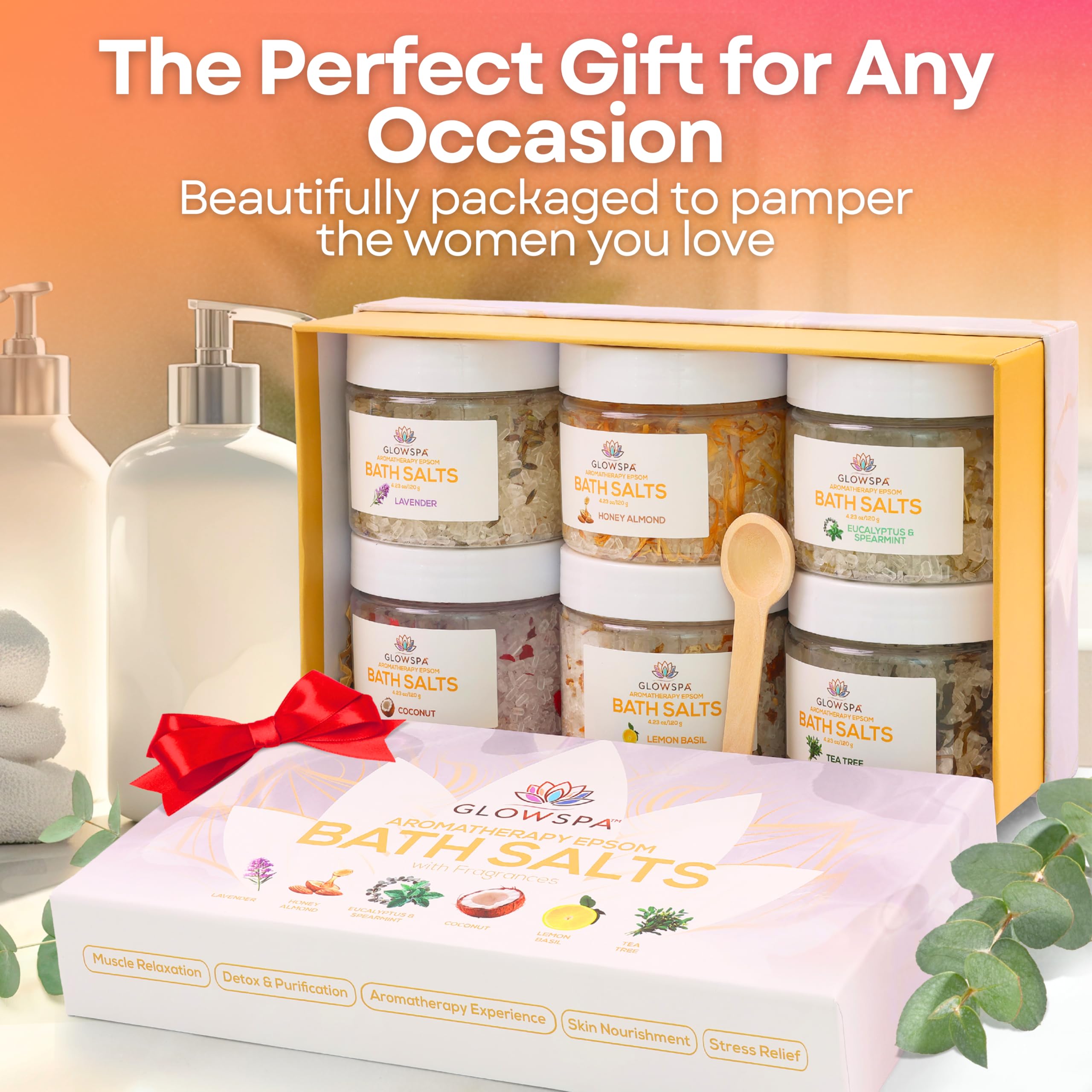 GlowSPA gift set packaging displayed in a bathroom for gifting