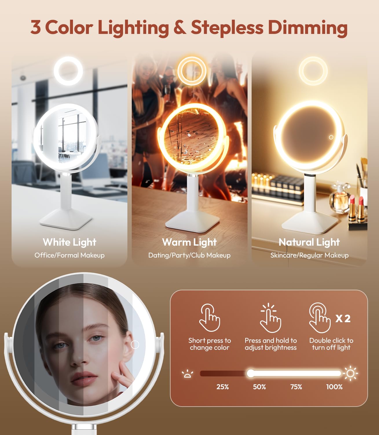 Glowtop makeup mirror 360-degree rotation for flexible angles