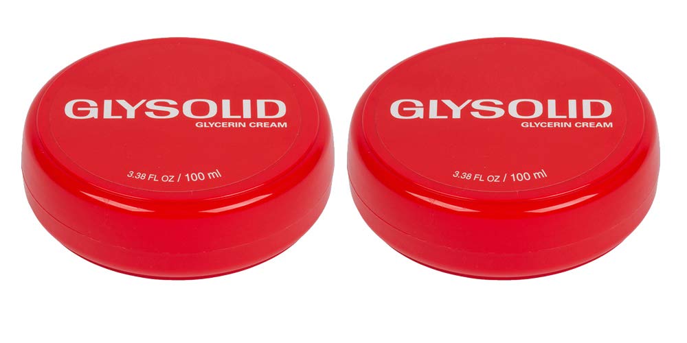 Glysolid glycerin skin cream jar delivers long-lasting moisture for dry, rough skin.