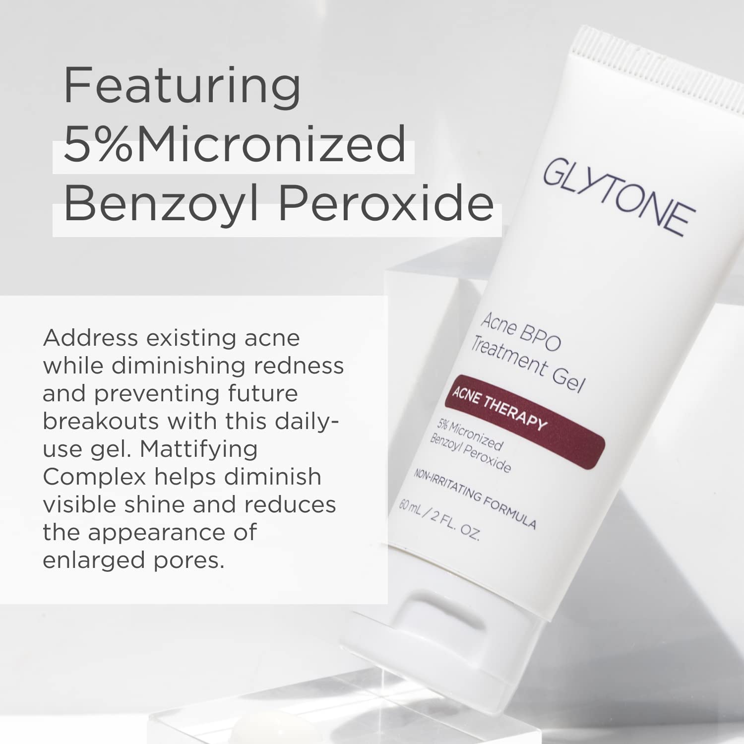 Glytone Acne BPO gel on face closeup showing calm skin