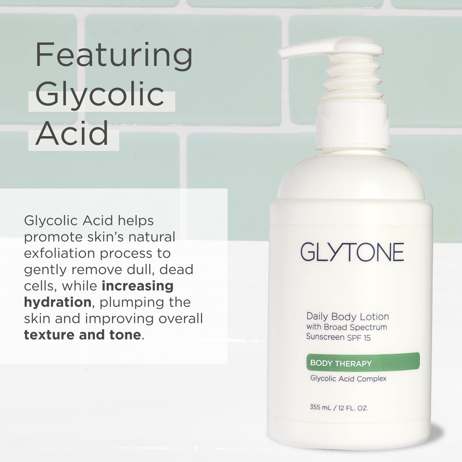 Glytone Daily Body Lotion application scene shows easy, non-greasy moisturization.