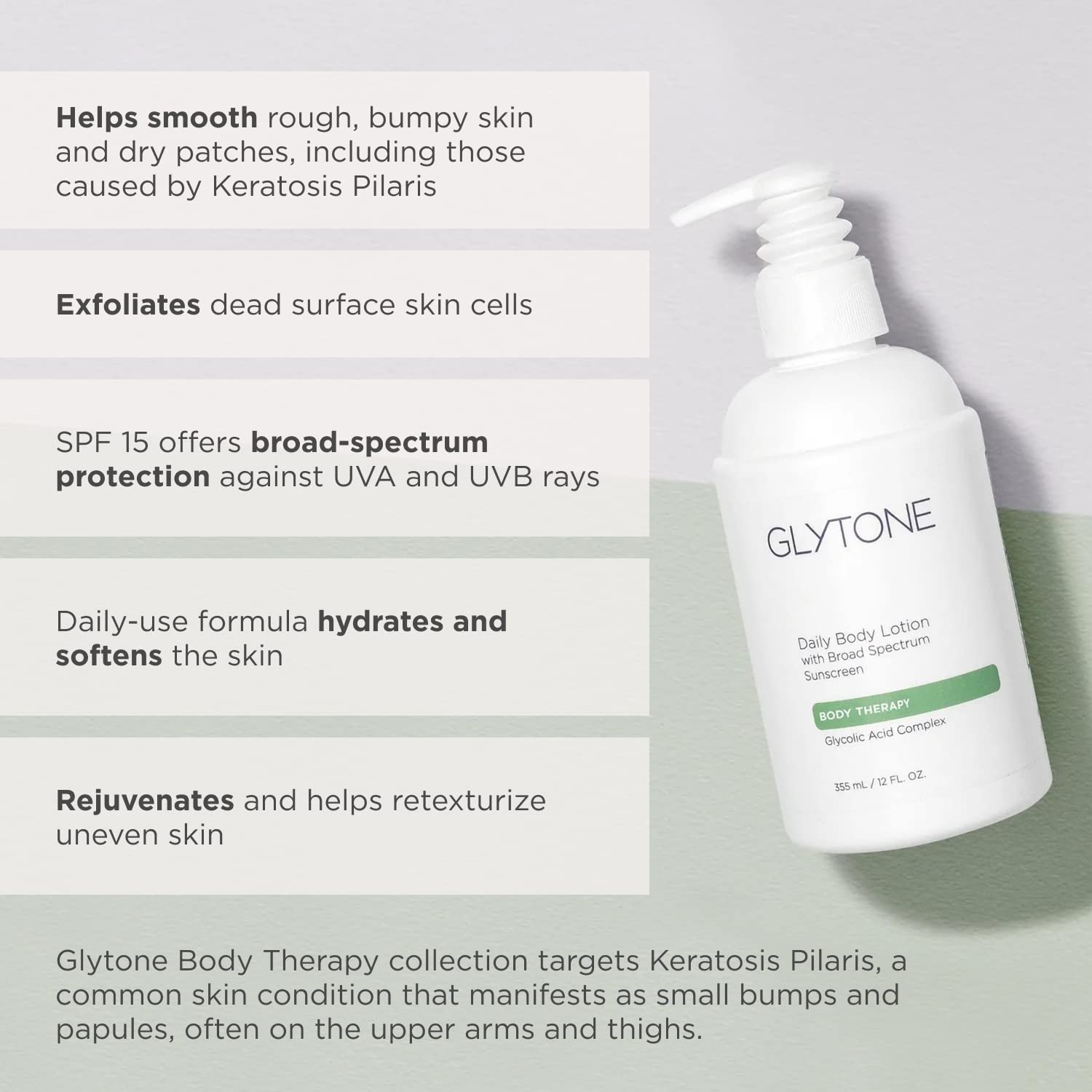 Glytone Daily Body Lotion supports sensitive skin with fragrance-free, non-comedogenic formula.