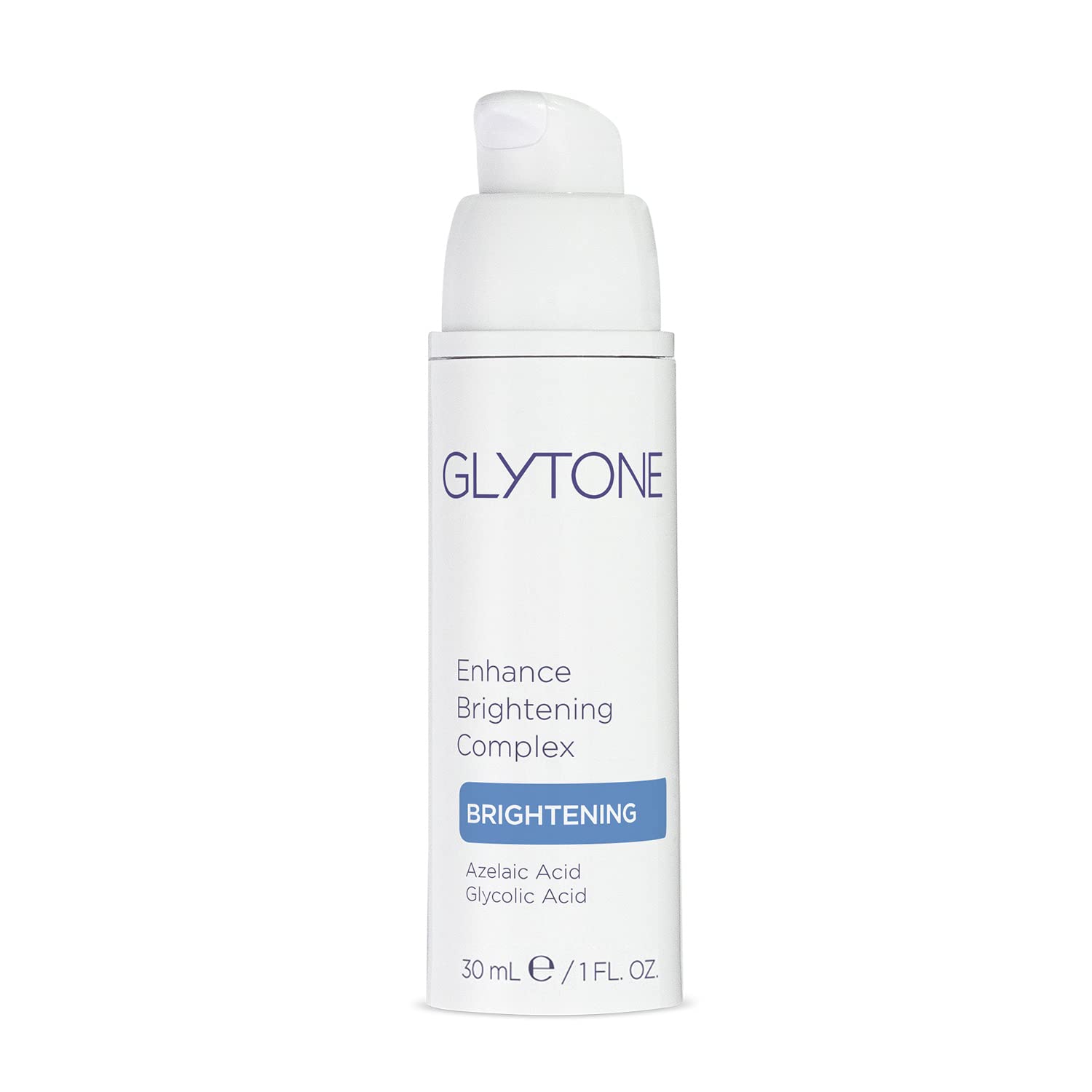Glytone Enhance Brightening Complex bottle close-up showing premium brightening formula