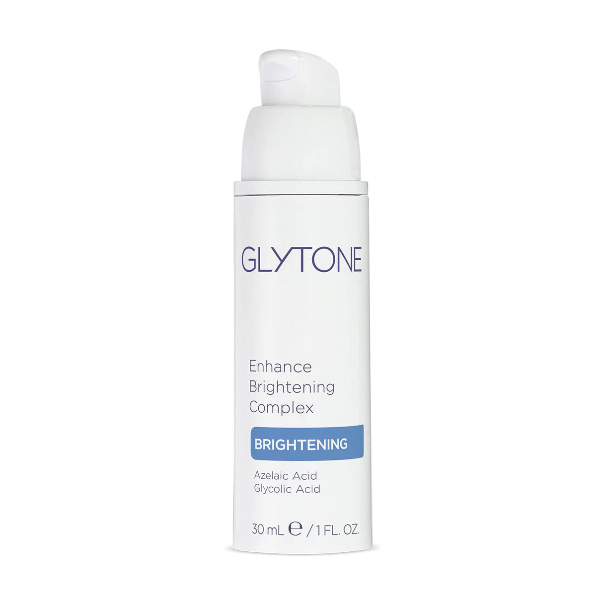 Glytone Enhance Brightening Complex bottle close-up showing premium brightening formula