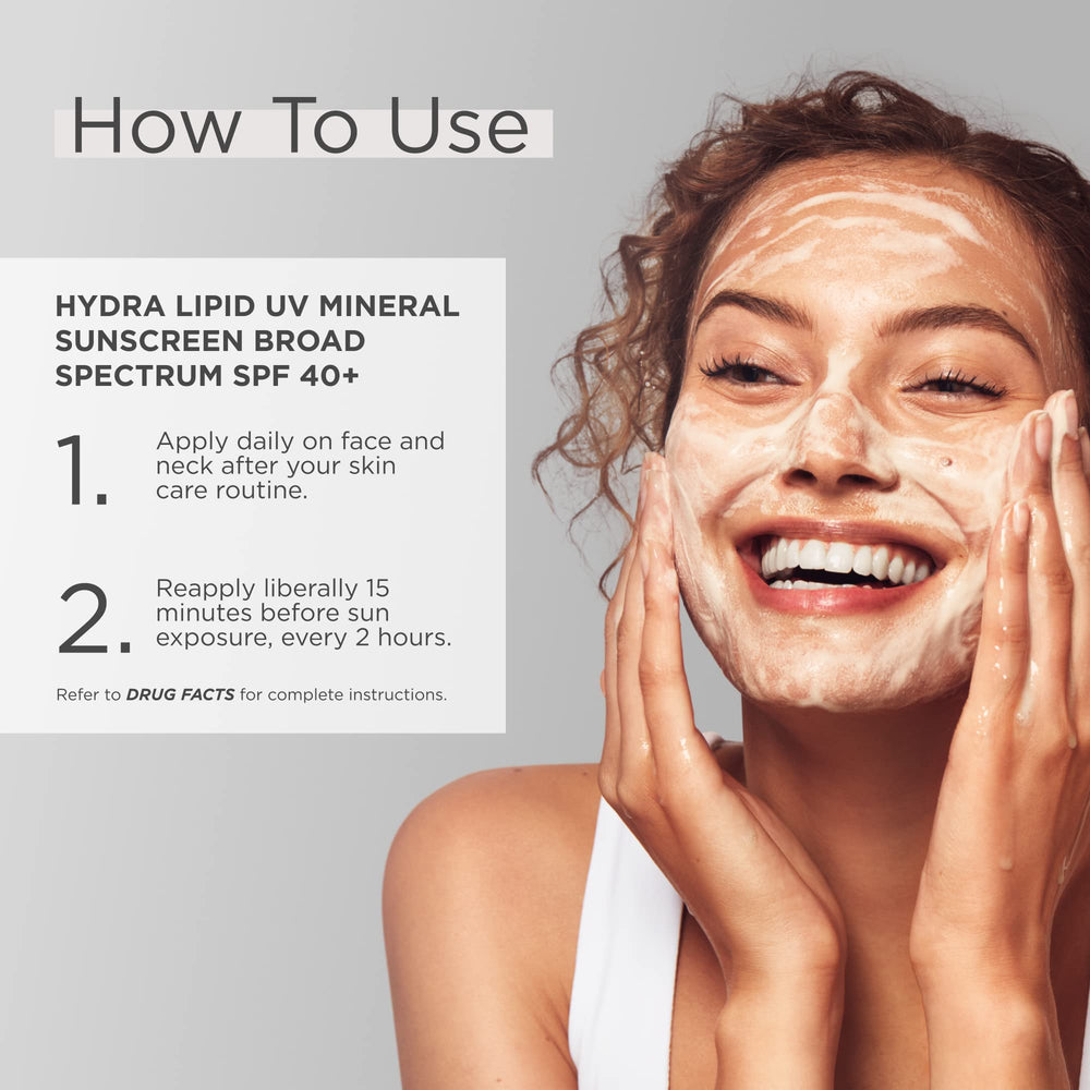 GLYTONE Hydra Lipid Sunscreen swatch-on-skin showcases makeup-ready mineral protection.