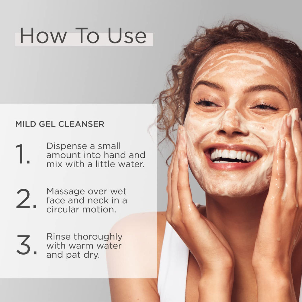 GLYTONE Mild Gel Exfoliating Cleanser vegan fragrance-free packaging highlights clean formula.