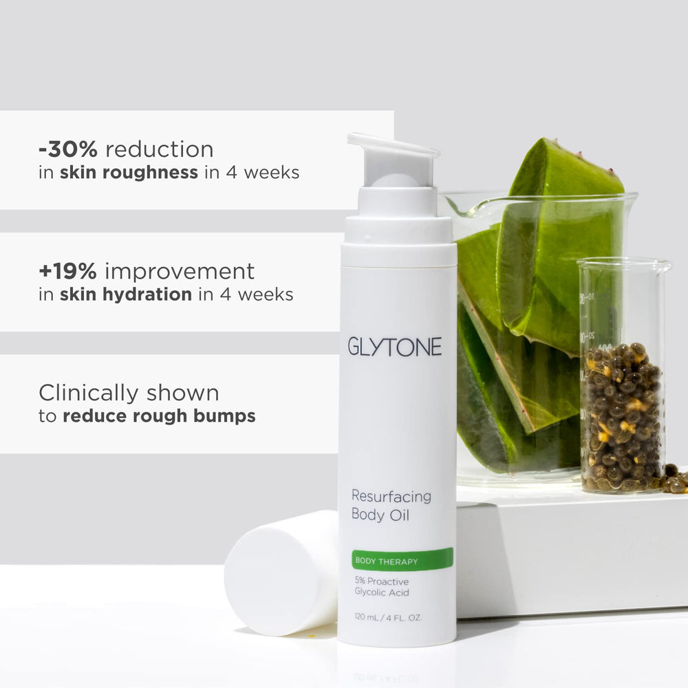 GLYTONE travel-size bottle enabling on-the-go moisturizing after shower.