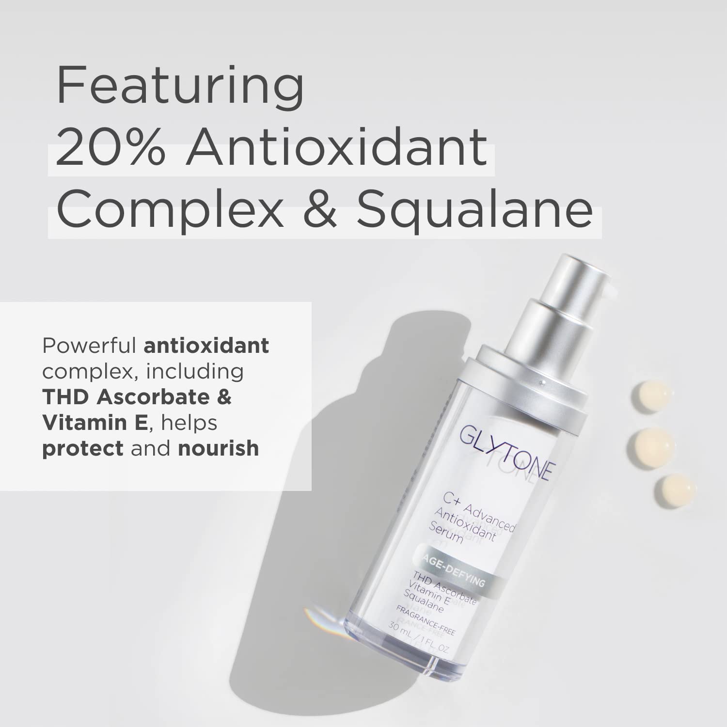 Glytone serum squalane hydration close-up showing lasting moisture.
