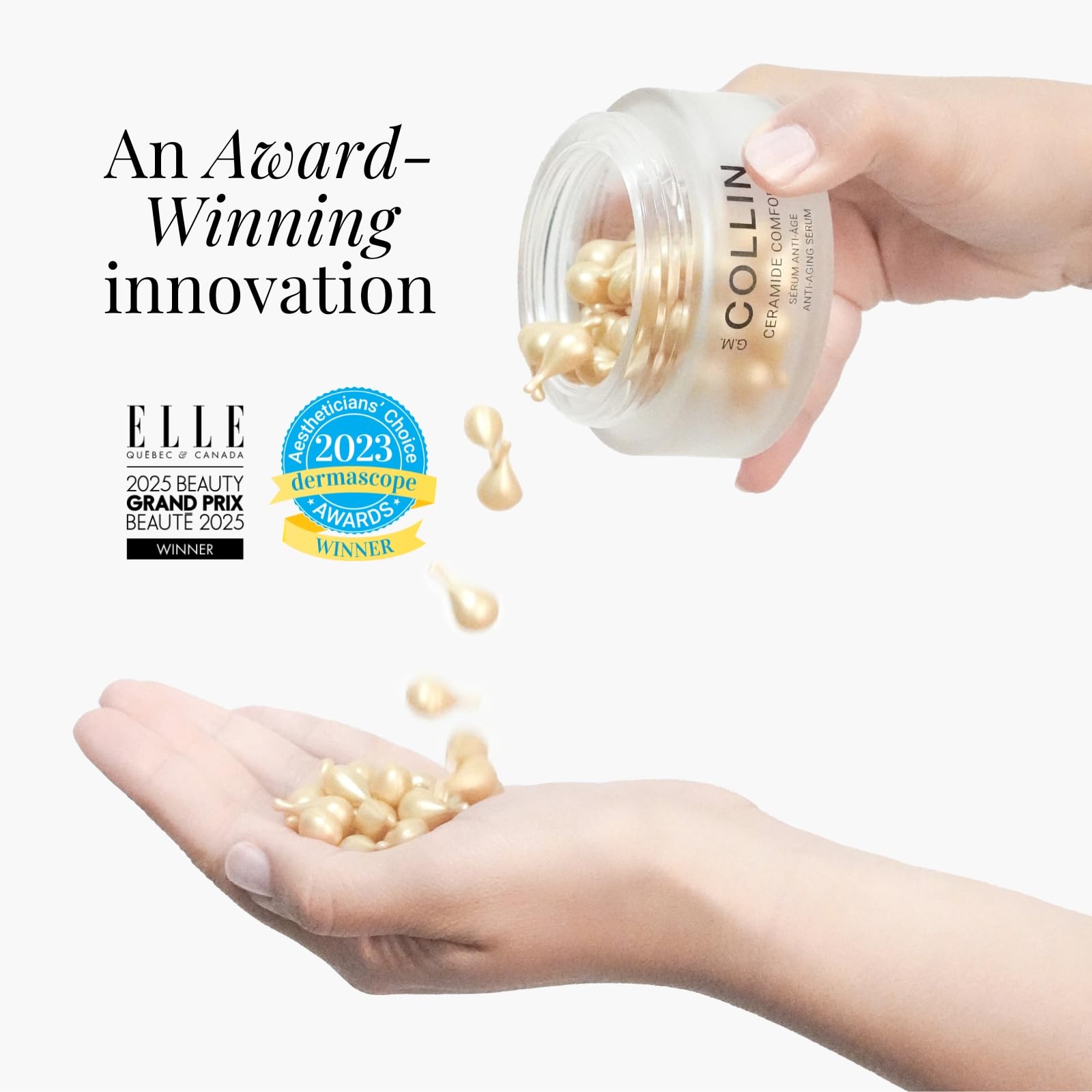 G.M. COLLIN Ceramide Comfort Serum twist-tip demonstrates capsule release for controlled application.