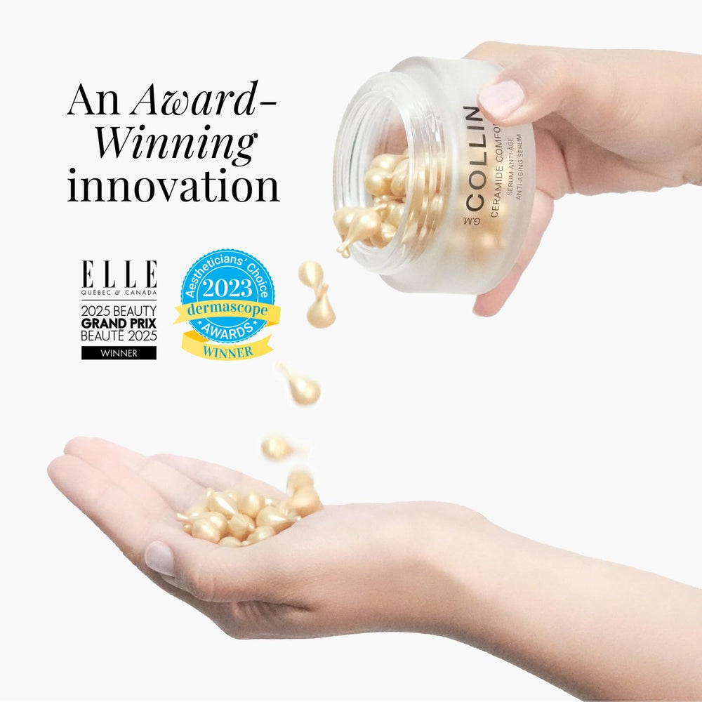 G.M. COLLIN Ceramide Comfort Serum twist-tip demonstrates capsule release for controlled application.