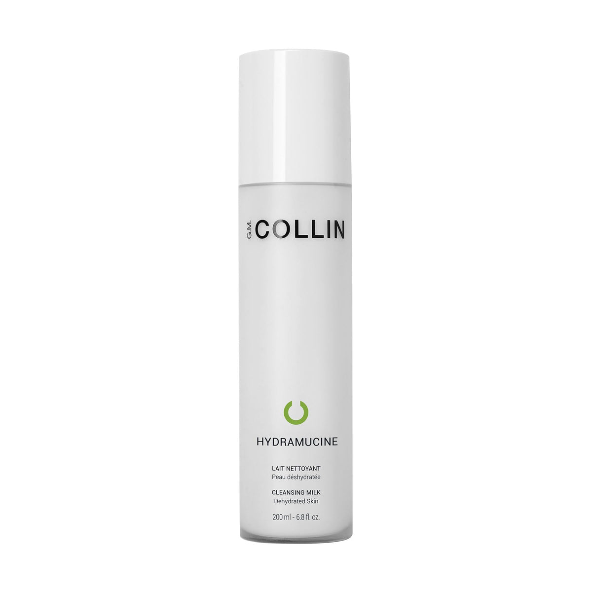 G.M. COLLIN Hydramucine cleansing milk bottle offers gentle makeup removal for dehydrated skin.