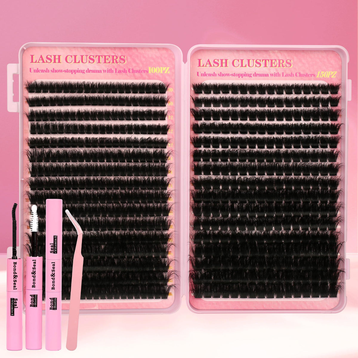 Gmagictobo lash clusters kit 560pcs laid out for DIY volume at home.