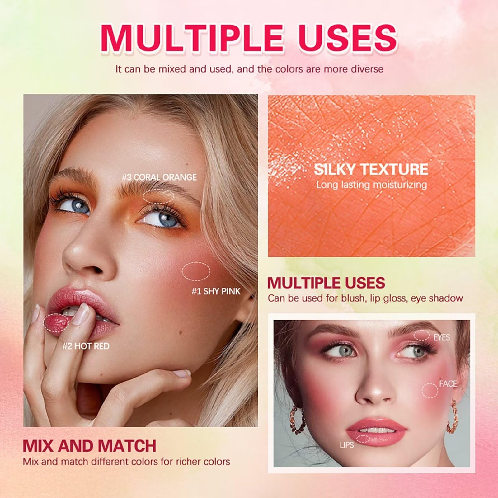 GMaxit multi-use blush stick natural-glow swatch on diverse skin tones.