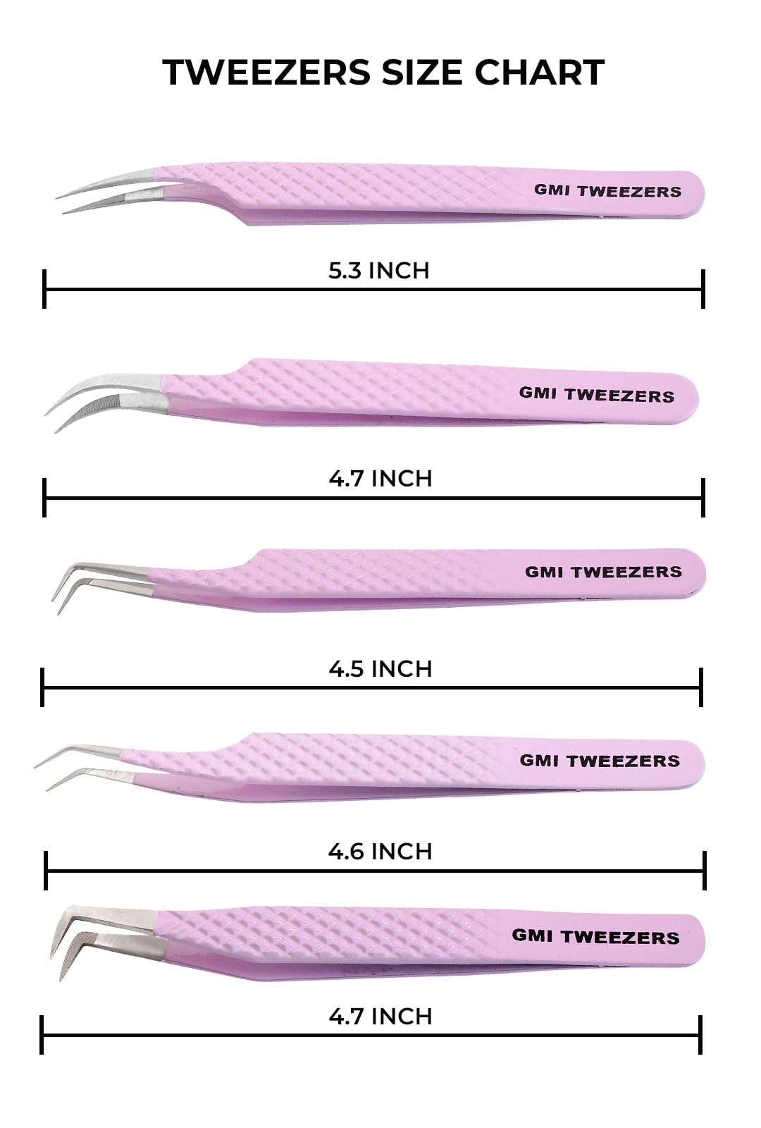GMI Tweezers fiber tip lash angle control for smooth maneuvering during application.