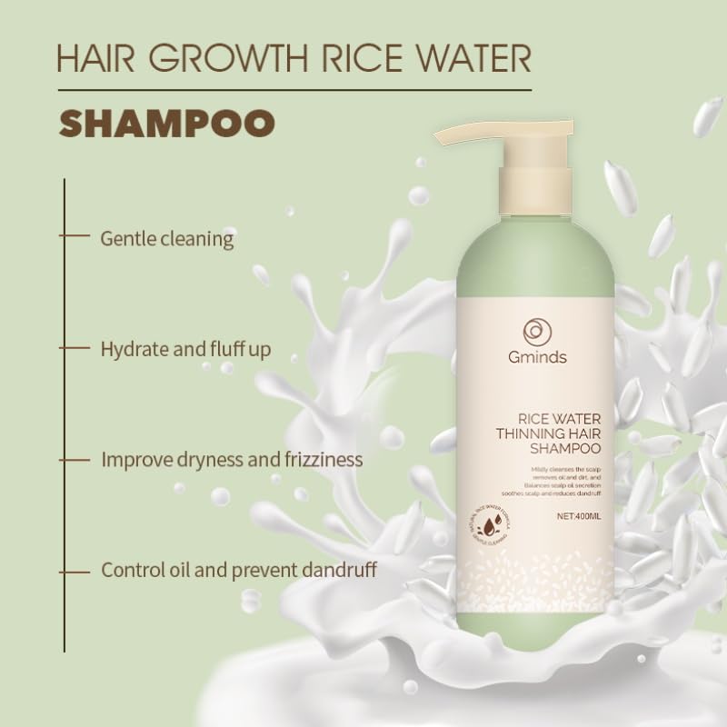 Gminds Rice Water ingredients close-up featuring fermented rice water for natural nourishment.