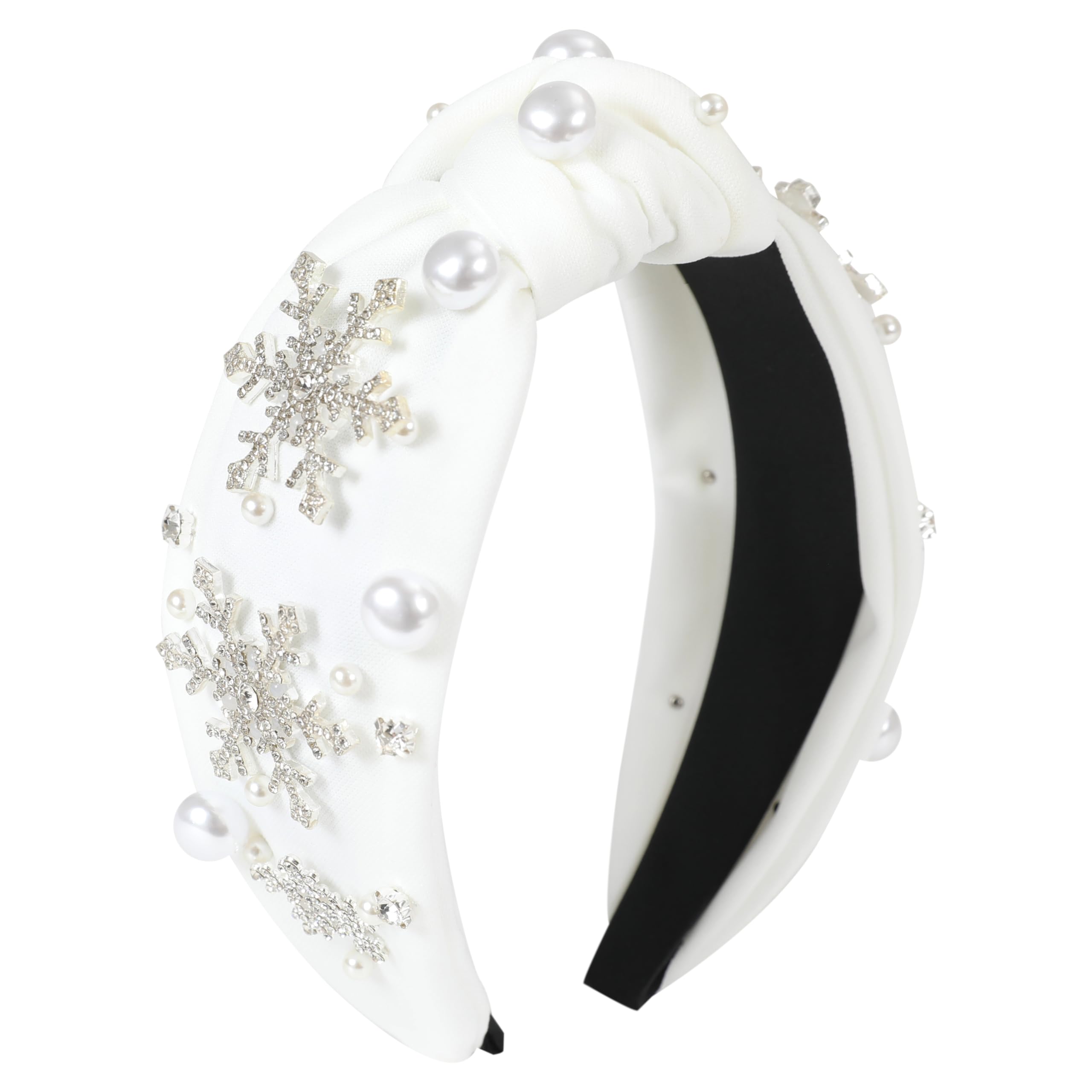 Gmmidea Christmas Snowflake Headband model adds festive sparkle for holiday outfits.