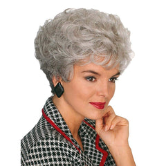 GNIMEGIL short gray wig front view with natural curls for daily elegance.