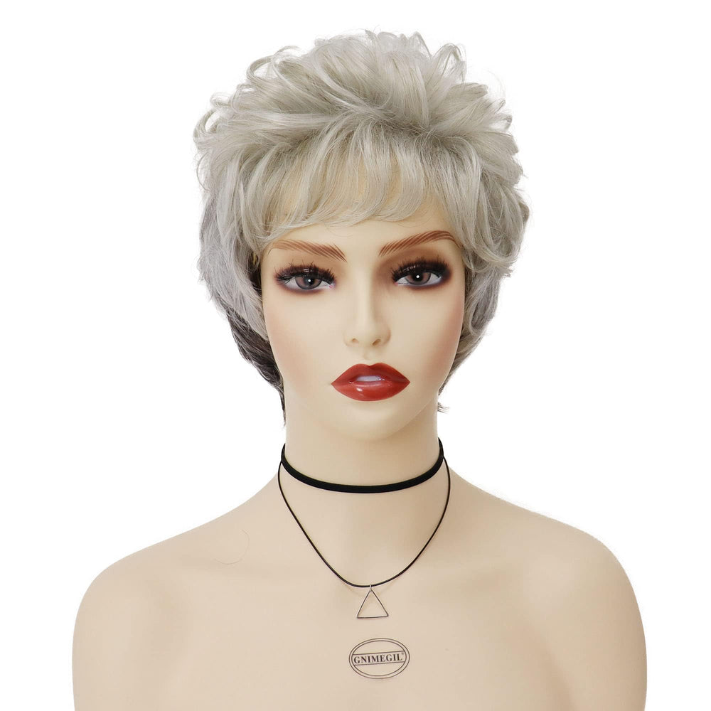 GNIMEGIL silver-ombre wig side profile shown for cosplay readiness.