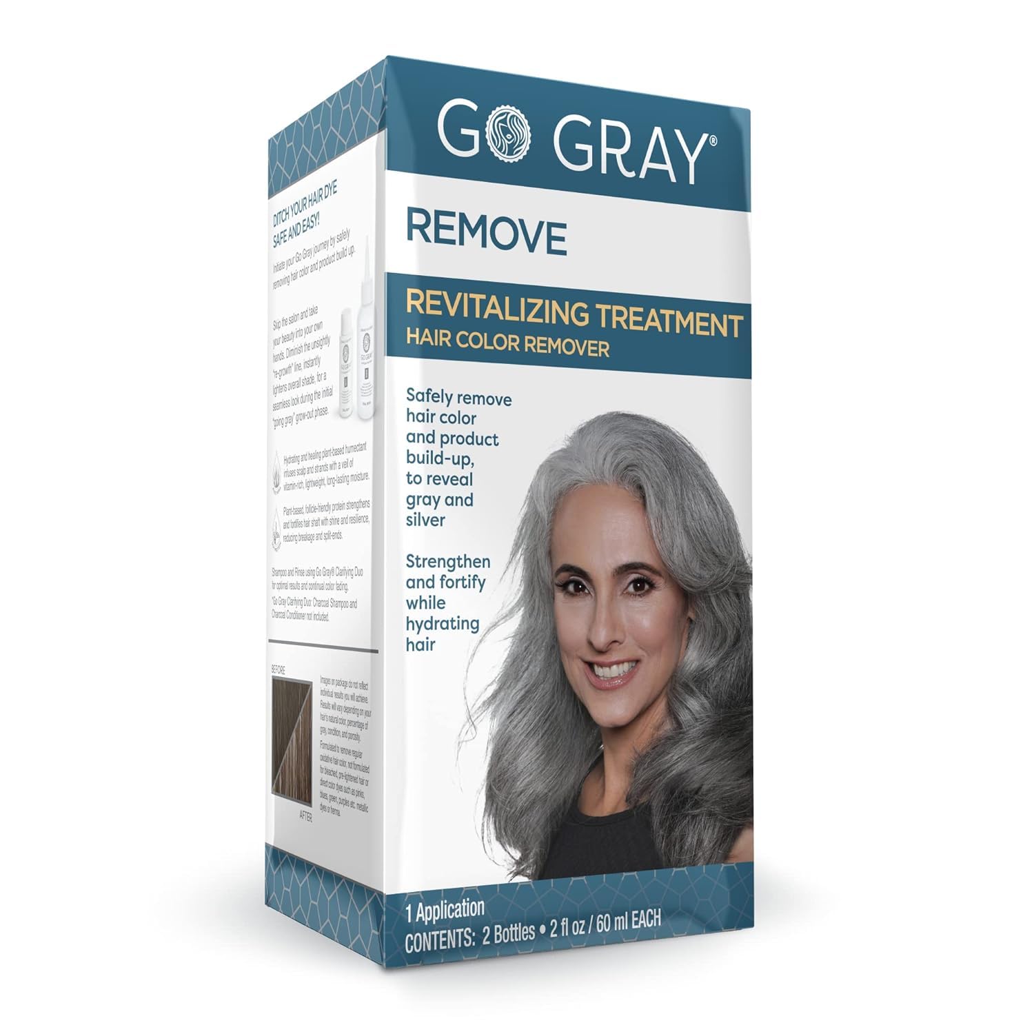 Go Gray Treatment Remove applying on hair demonstrates controlled color stripping.