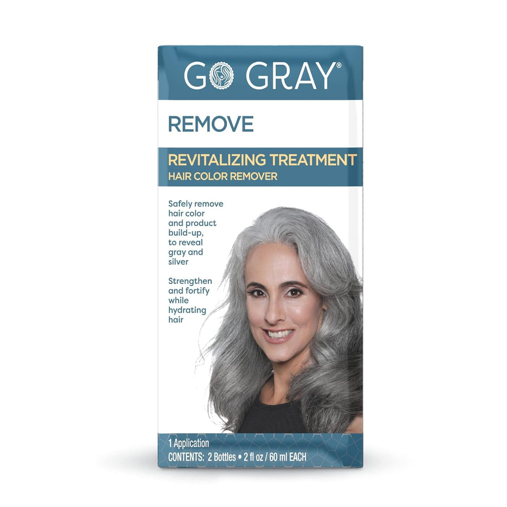 Go Gray Treatment Remove bottle closeup showing gentle color removal.