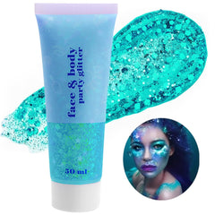Go Ho Teal Body Glitter Gel bottle ready for festival makeup and shimmering skin