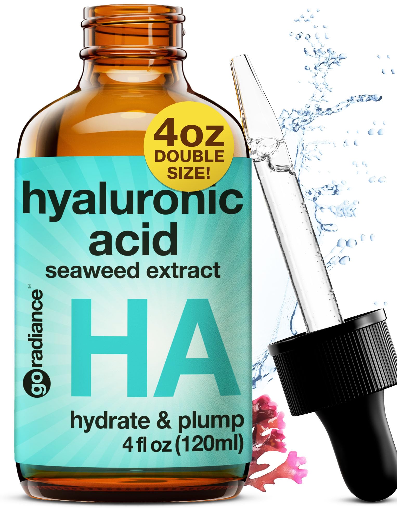 Go Radiance double-size serum bottle demonstrates hydration for radiant skin