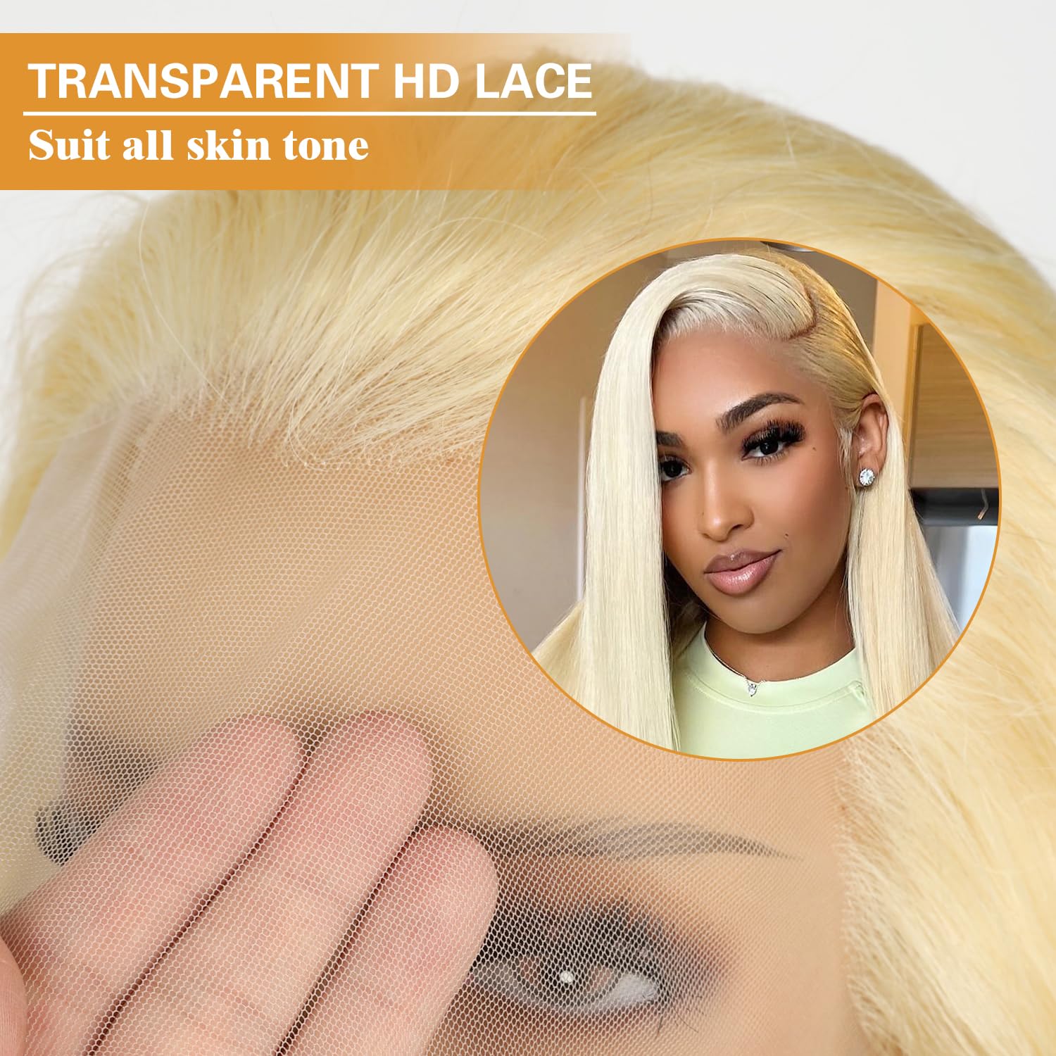 Goalroya 613 hairline close-up reveals pre-plucked natural-looking lace front for easy styling.
