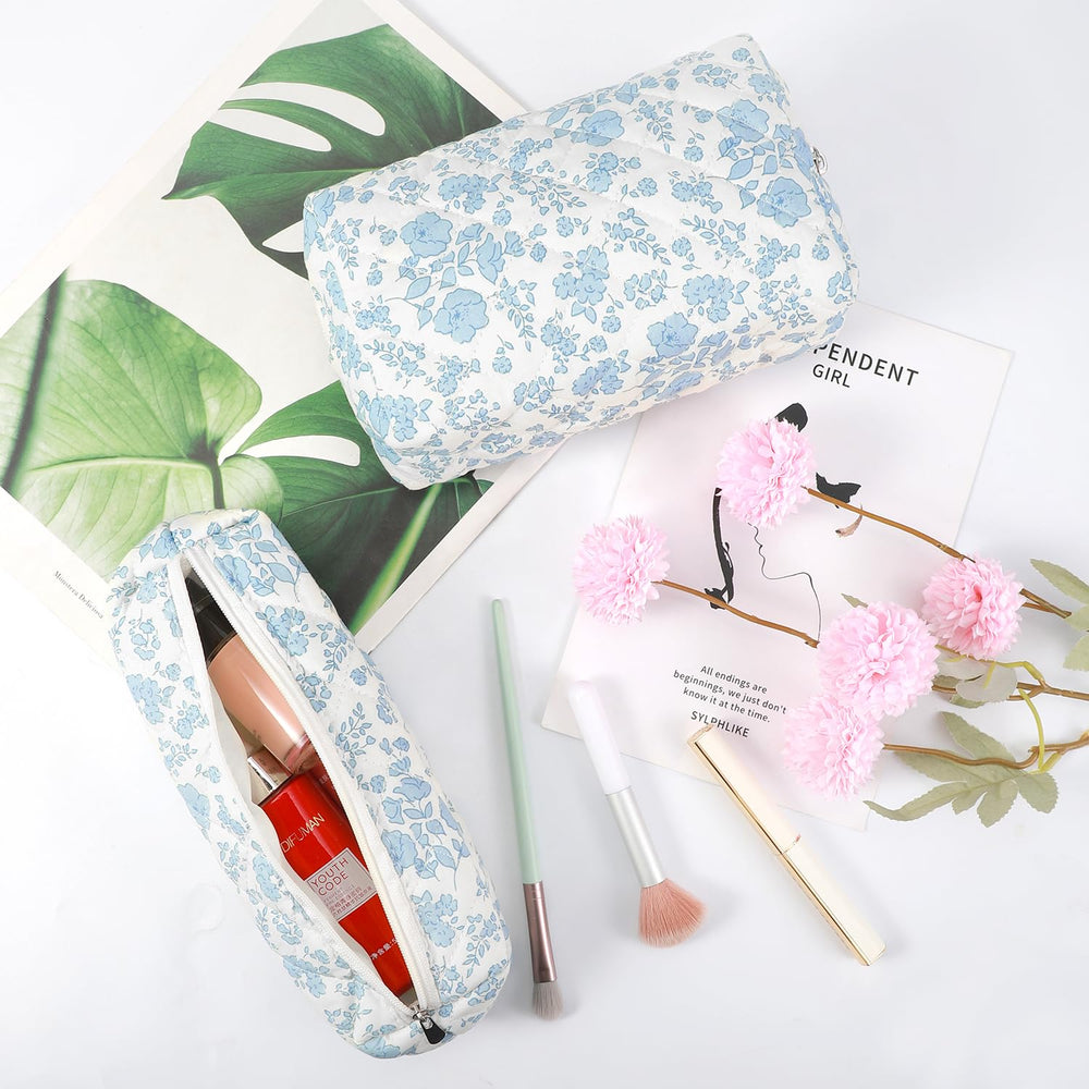 Gocvo medium cosmetic bag open view ideal for lipstick, eyeshadow and perfume.