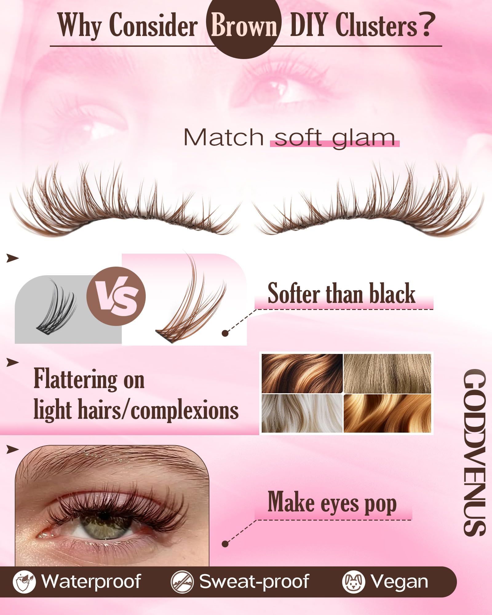 Goddvenus bond-seal lash glue and tweezers kit for DIY extensions.