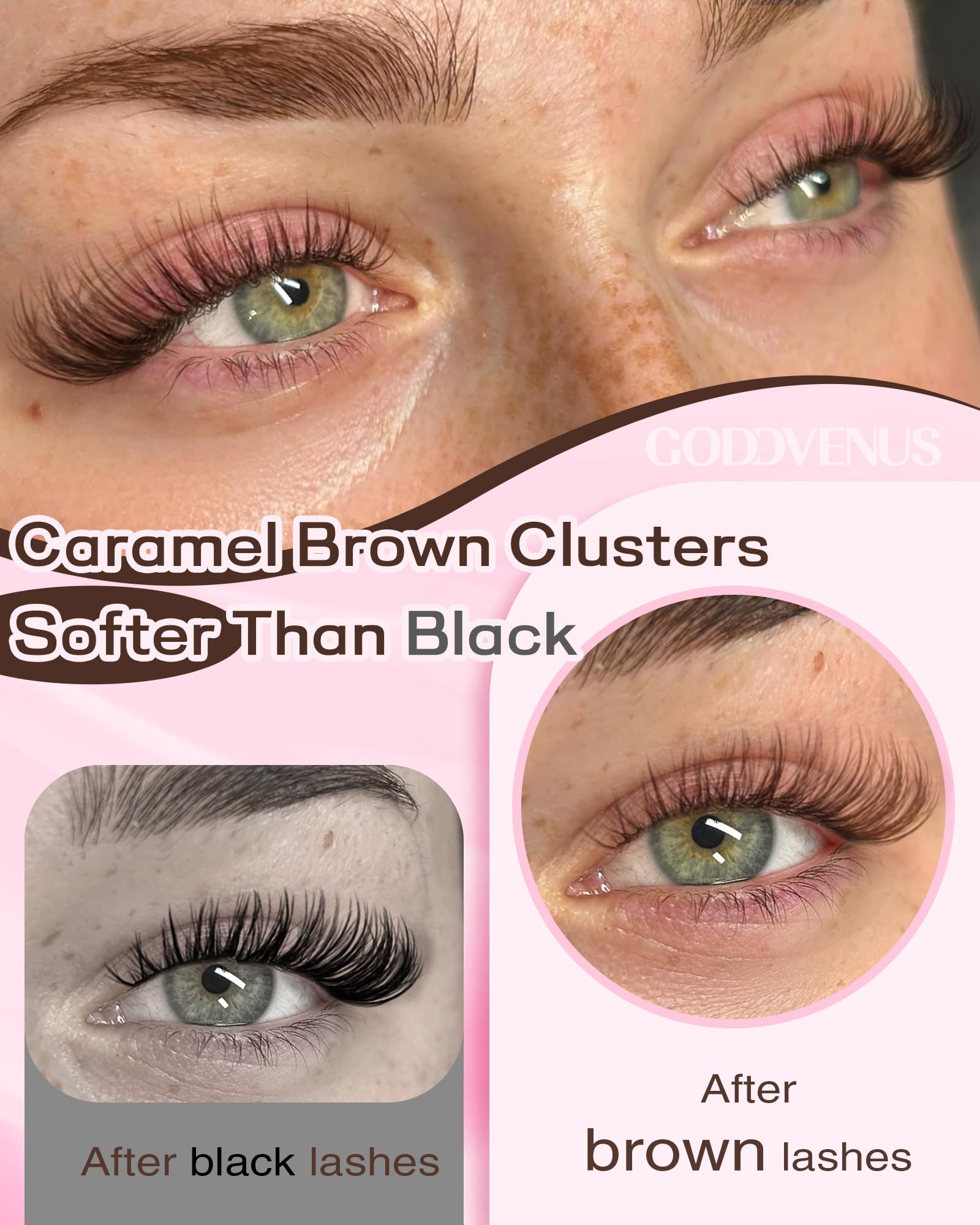 Goddvenus brown lash clusters in 12mm for soft glam eyes.