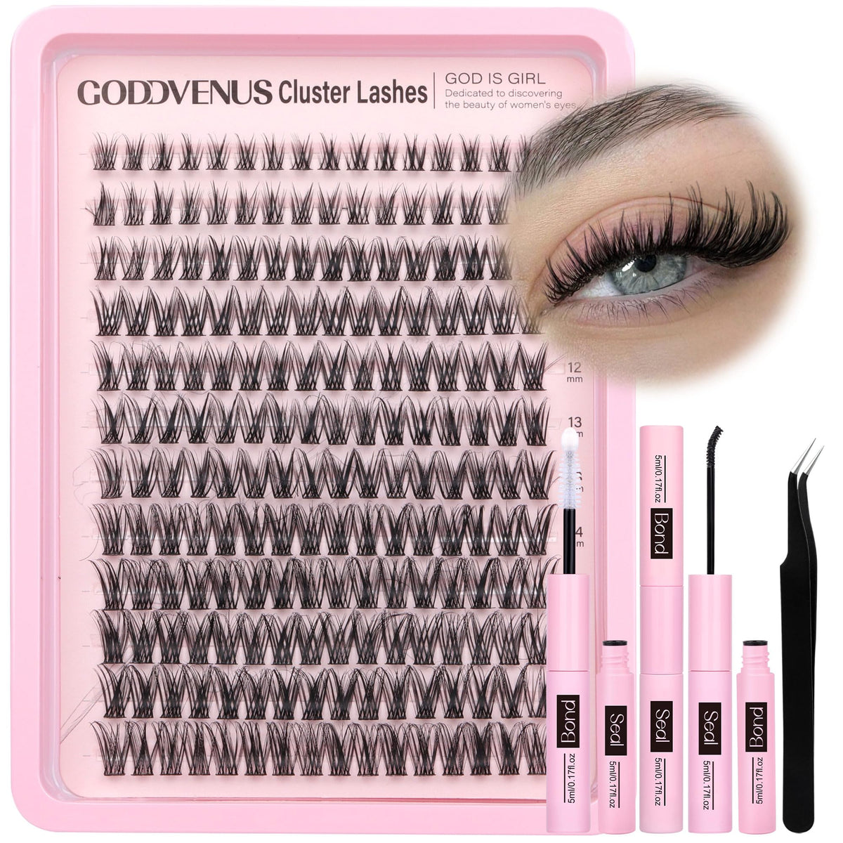Goddvenus d-curl lash clusters 192pcs for easy at-home lash enhancement