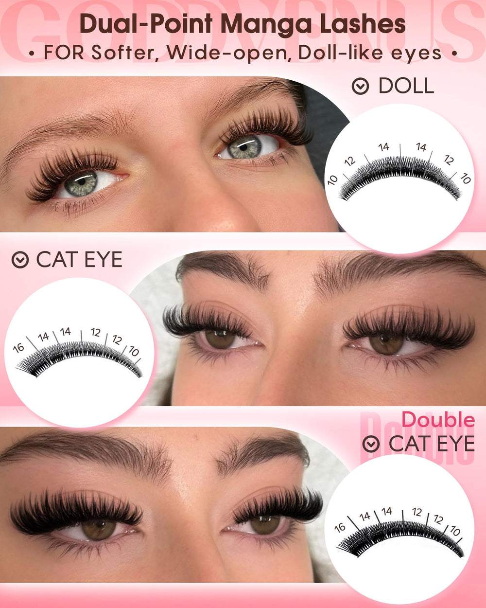 Goddvenus lash cluster with spikes closeup showing wispy texture
