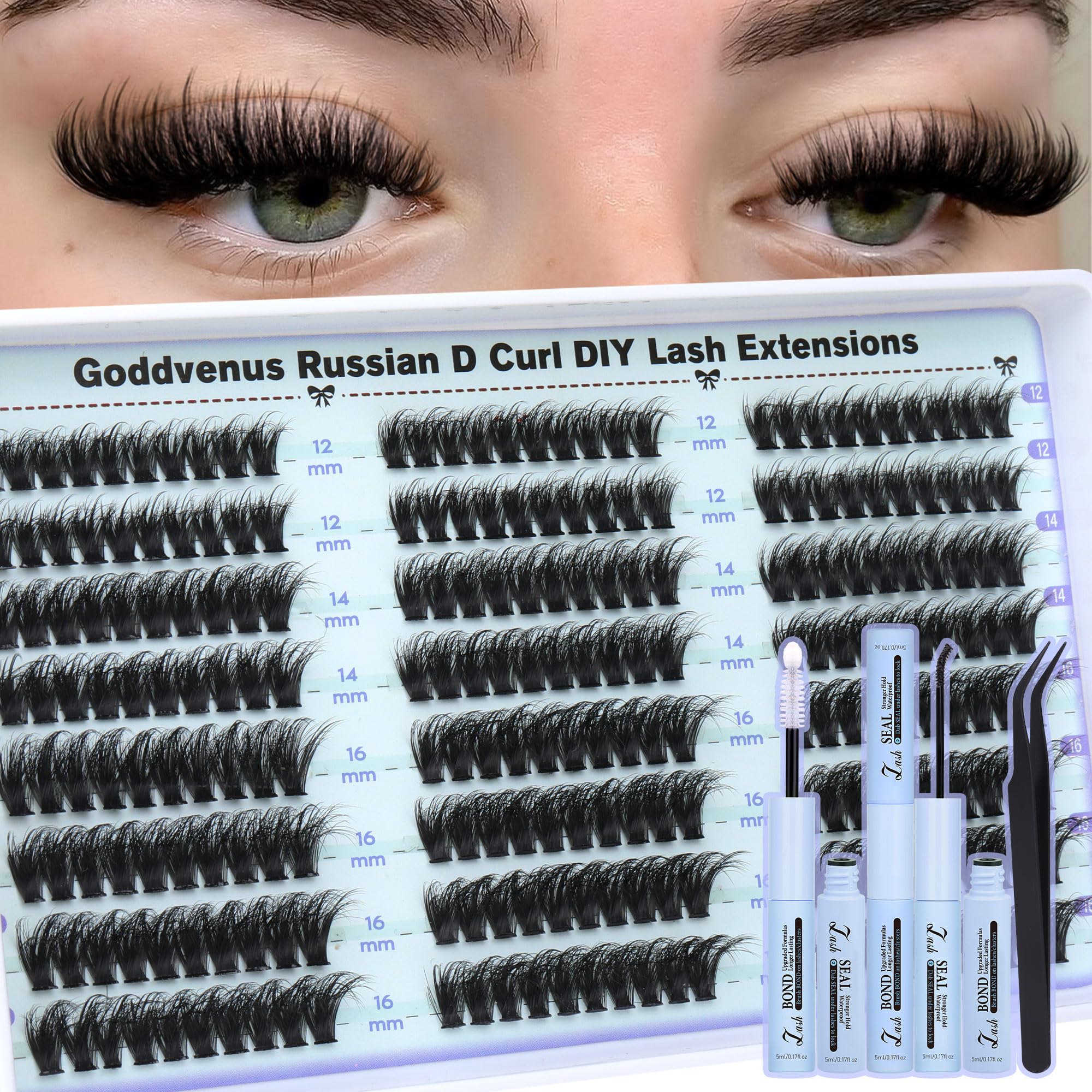 Goddvenus lash clusters kit—mixed lengths for customizable volume and seamless blend.