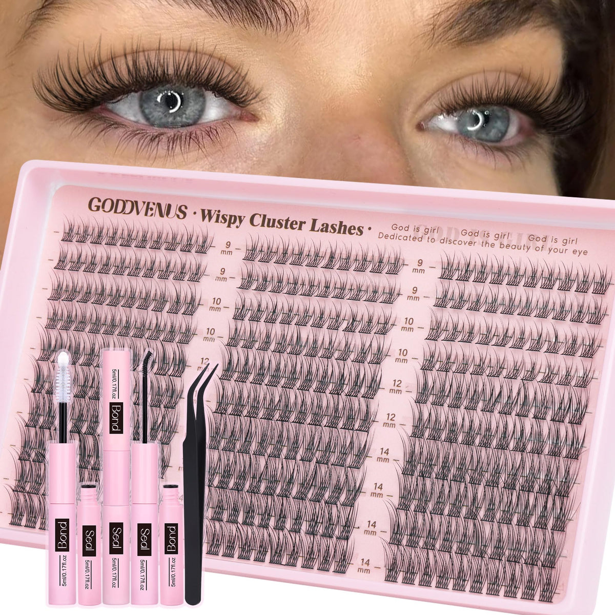 Goddvenus lash clusters kit 9-14mm wispy lashes for natural flutter