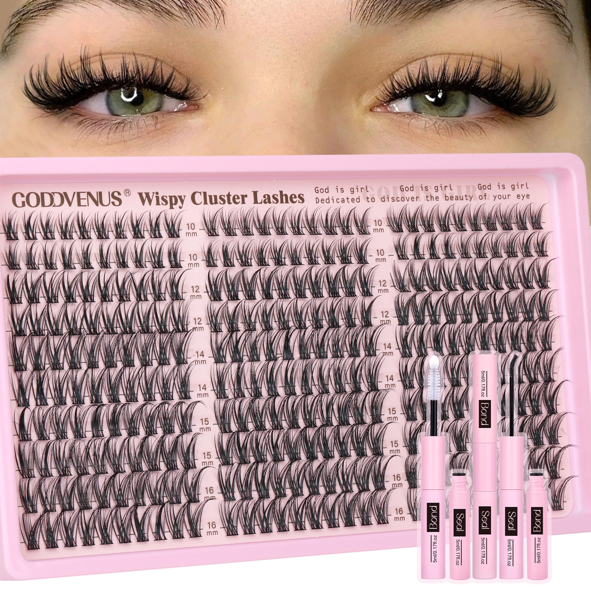 Goddvenus Lash Clusters natural blend creates a seamless eyelash extension look.