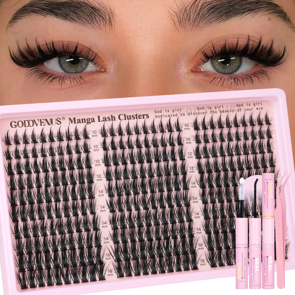 Goddvenus Manga Lash Clusters kit with precision tweezers for beginner-friendly application