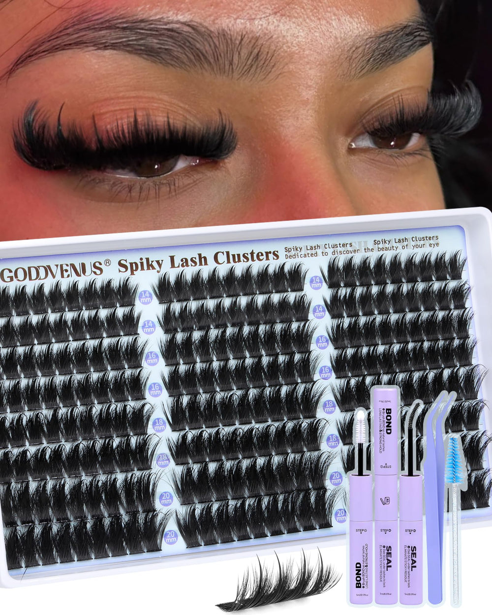 Goddvenus manga-lashes-clusters-spikes offer fluffy, dramatic daily volume.