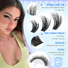 Goddvenus natural fluffy clusters—wispy tips blend with lashes for a soft finish.
