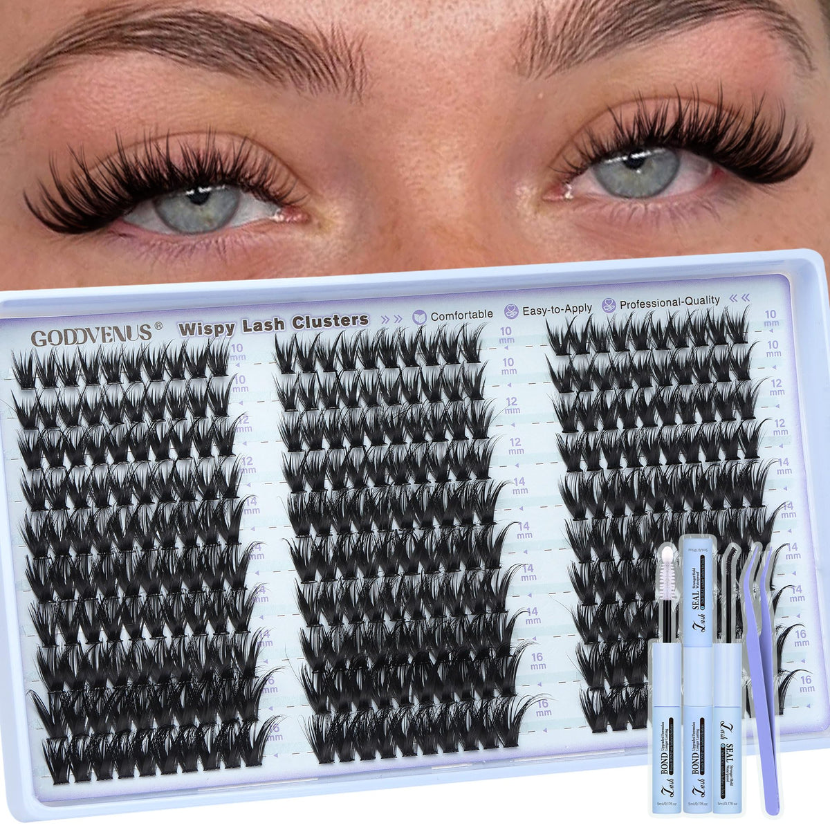 Goddvenus Wispy Lash Clusters Kit 300pcs pack for easy DIY lash extensions.