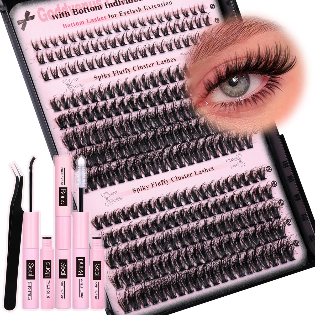 Goddvenus Wispy Lash Clusters Kit box with tools for at-home use, ready for glam.