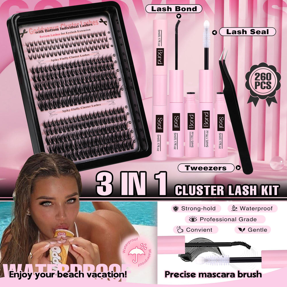 Goddvenus Wispy Lash Clusters Kit model eye with lifted lashes.