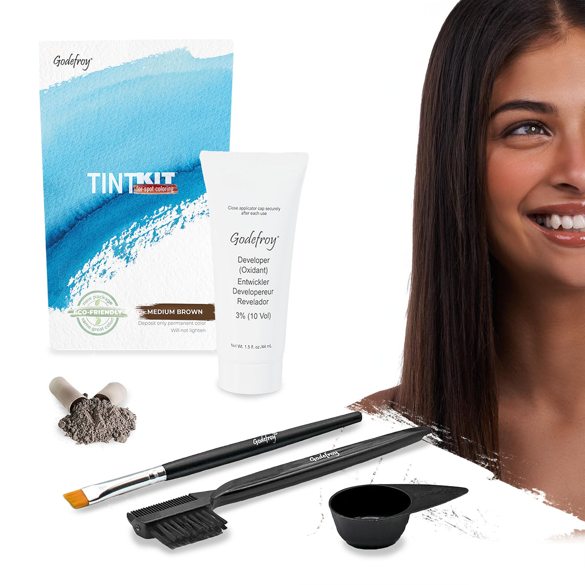 Godefroy color tint kit medium brown application for precise root touch-ups and natural blending.