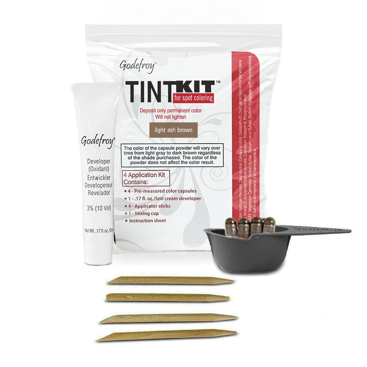 Godefroy hair color spot-coloring bottle for quick gray touch-ups.