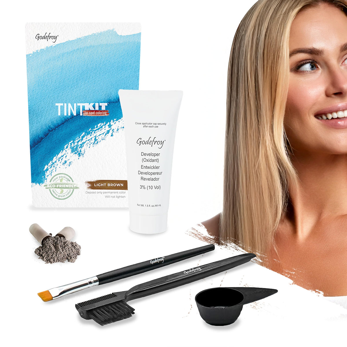 Godefroy Hair Color Tint Kit with 20 applications for precise root touch-ups at home.
