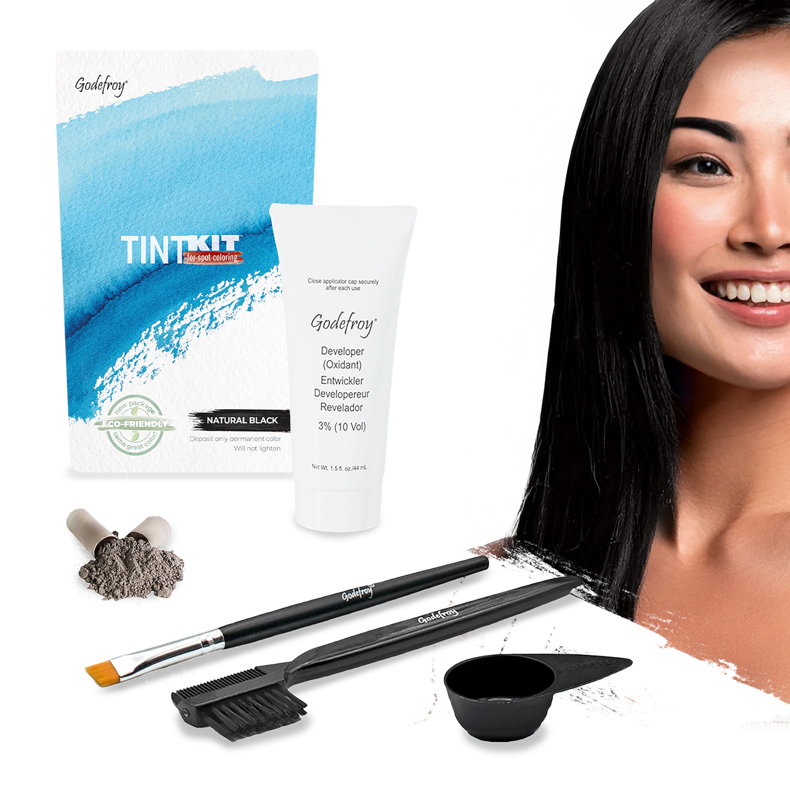 Godefroy Hair Color Tint Kit application highlights precision for seamless gray coverage.