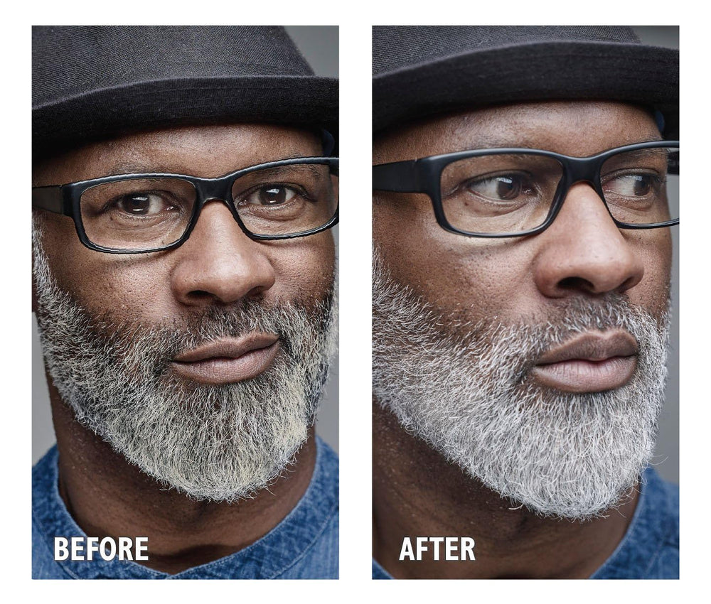 Godefroy Silver Fox gray hair brightening effect on silver strands.