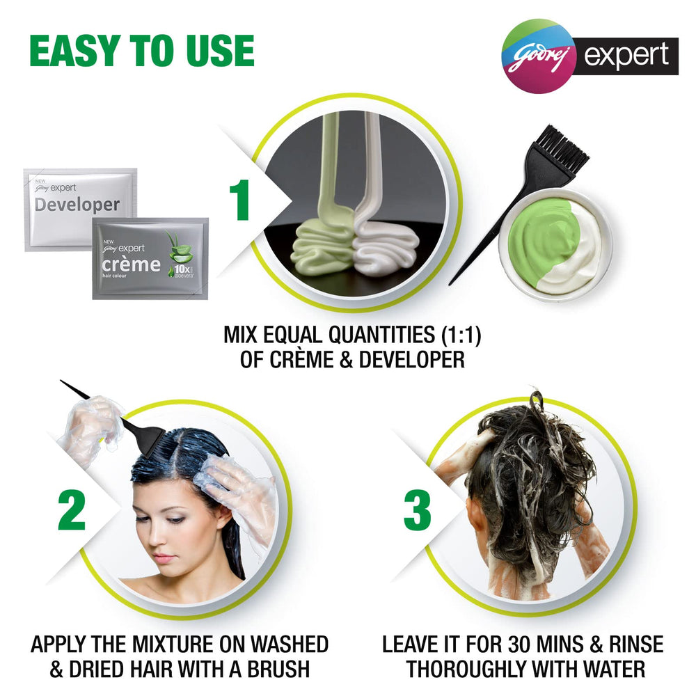 Godrej Expert Rich Crème Hair Colour no-ammonia formula protects hair during dyeing.